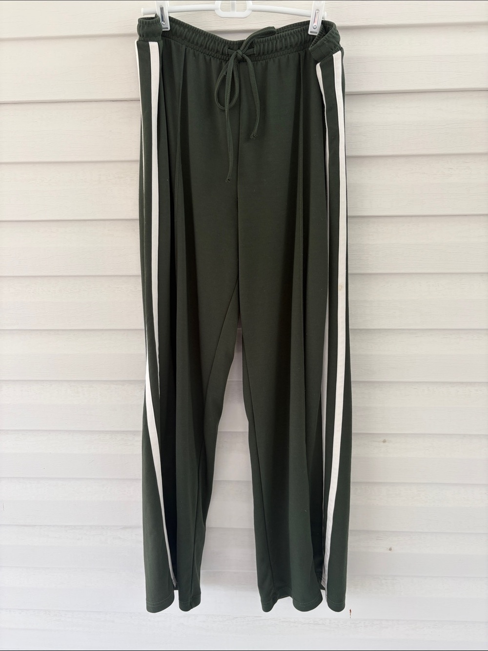 American Eagle Green Wide Leg Track Pants White Stripe Athleisure M Sporty